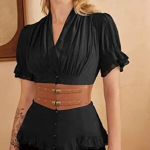 Women Vintage Stretchy Wide Belt Leather High Waist Belts for Dresses